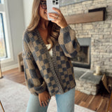 Taupe Sweetheart Check Cardigan