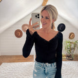 Black Sweet Angel Feather Knit Cropped Baby Doll Long Sleeve Top
