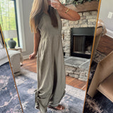 Shoot Your Shot Mocha Olive Ribbed Contrast Adjustable Side Seam Jumpsuit
