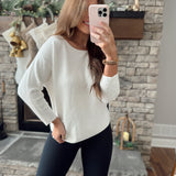 Dripping In Gems Ivory Rhinestone Boat Neck 3/4 Sleeve