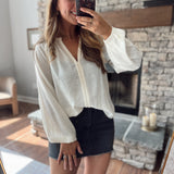 Ecru Braided V Neck Flowy Top