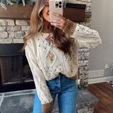 Better Days Natural Flower Embroidered Knit Sweater