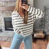 Cream Cabana Striped Piper Knit Cardigan