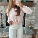 Cherry Moment Lt Pink Cardi with Beaded Cherry Buttons