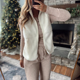 Cream Fleece Zip Up Vest