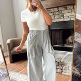 Hunter Green Striped Pleated Wide Leg Pants