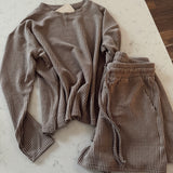Mocha Raised Rib Long Sleeve and Shorts Set