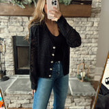 Delilah Black Crochet Knit Button Down Cardi