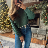 Hunter Green Drop Shoulder Crop Top