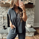 Bristol Black Collared Babydoll Short Sleeve Top