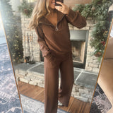 Brown Ribbed 1/2 Zip Pullover and Pants Set