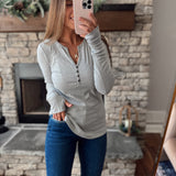 Heather Grey V-Neck Long Sleeve Henley