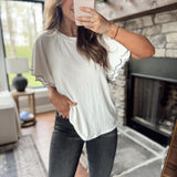 Ivory Lettuce Edge Short Sleeve Top