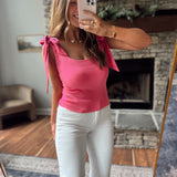 New Found Persona Fuchsia Satin Tie Knit Tank