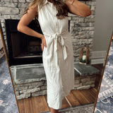 Jordyn Oatmeal Button Up Midi with Waist Tie
