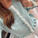 Sage Aleida Lace Trim Cardigan