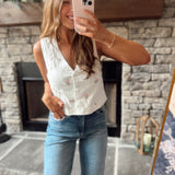 White Rose Embroidered V Neck Vest Top