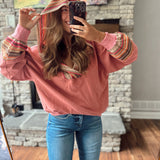 Destiny Dusty Mauve Multi Color Crochet Hooded Top