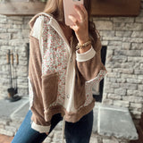 Rowan Oat/Choco Berry Pattern Quilt Mix Hooded Button Up