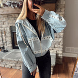 Denim Gauze Studded Hoodie Jacket