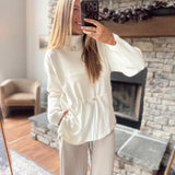 Ivory Turtleneck Cinch Waist Pullover