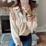 Abby Almond Collared Patch Worked Long Sleeve