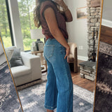 Risen Medium HR Crop Wide Leg Seam Detail Jeans