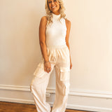 Edgy Persona Ecru Cargo Pants