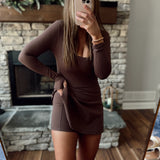 Work It Chocolate Scoop Neck Fit and Flare Long Sleeve Mini