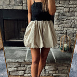 She's The One Tan/Black Contrast Top Balloon Skirt Mini