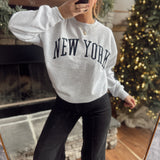 Heather Gray New York Embroidered Fleece Crew