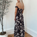 Summer Glow Black Floral Smocked Maxi Dress