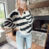 Hunter Green Striped V Neck Knit Top
