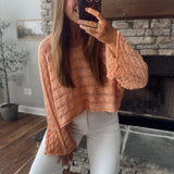 Crochet Comfort Apricot Coral Cabled Cropped Sweater