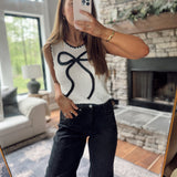 Ivory Knitted Bow Accent Top