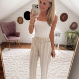 Ecru Striped Linen Pants