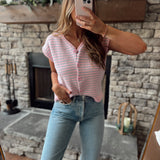 Alicia Ballet/Turquoise Striped Sleeveless Button Up Sweater Top