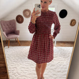 Burgundy Plaid Frilled Mini Dress