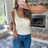 Ivory Ribbed Contrast Hem Tank