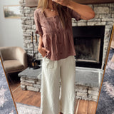 Brown/Cream Plaid Button Up Blouse