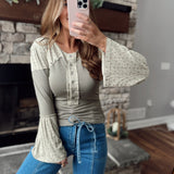 Go With The Flow Olive Multi Bell Sleeve Henley