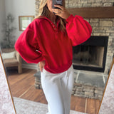 Red Montauk Snap Button Pullover