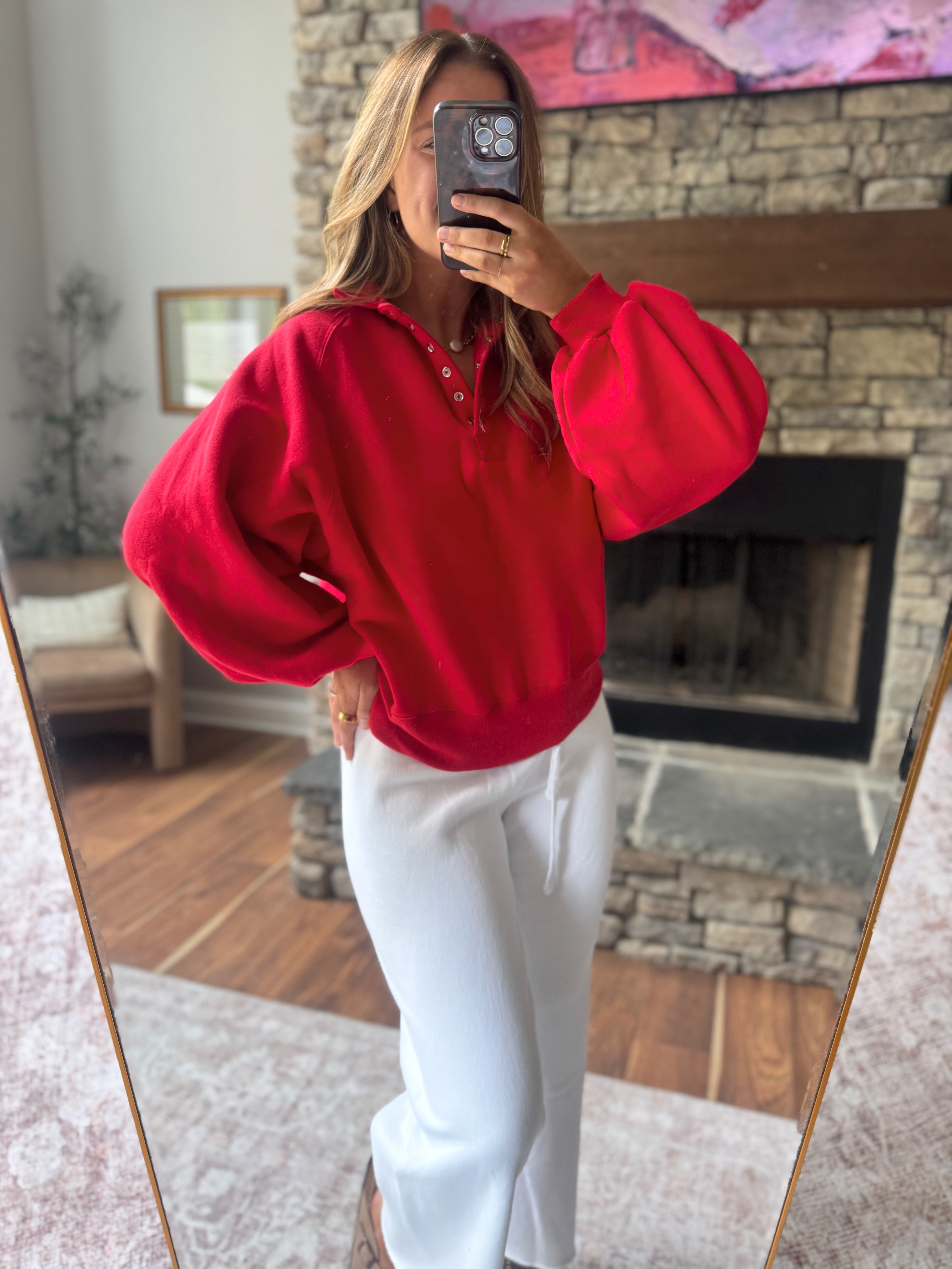Red Montauk Snap Button Pullover