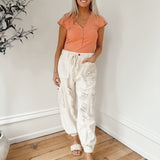 Kasha Oatmilk Crochet Patch Joggers