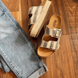 Coastline Black Natural Striped Platform Sandal