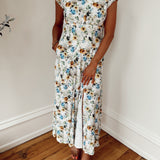 Kenzie Off White Floral Open Back Midi Dress