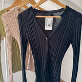 Black Clearly Alluring V Neck Button Down Knit Top
