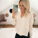 Grateful Cream Exposed Seam Split Neck Knit Sweater