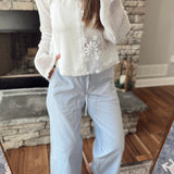 Callie Blue/White Pinstriped Double Banded Pant