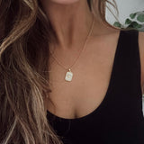 Gold Pearl Rectangle Initial Necklace